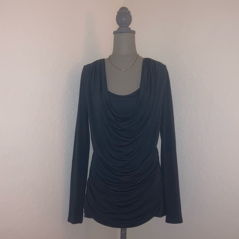 Ann Taylor LOFT M Blue Draped Long Sleeve Shirt